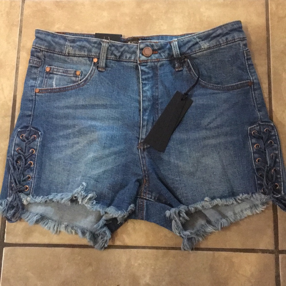 Black Label Lace Up Mid Rise Shorts